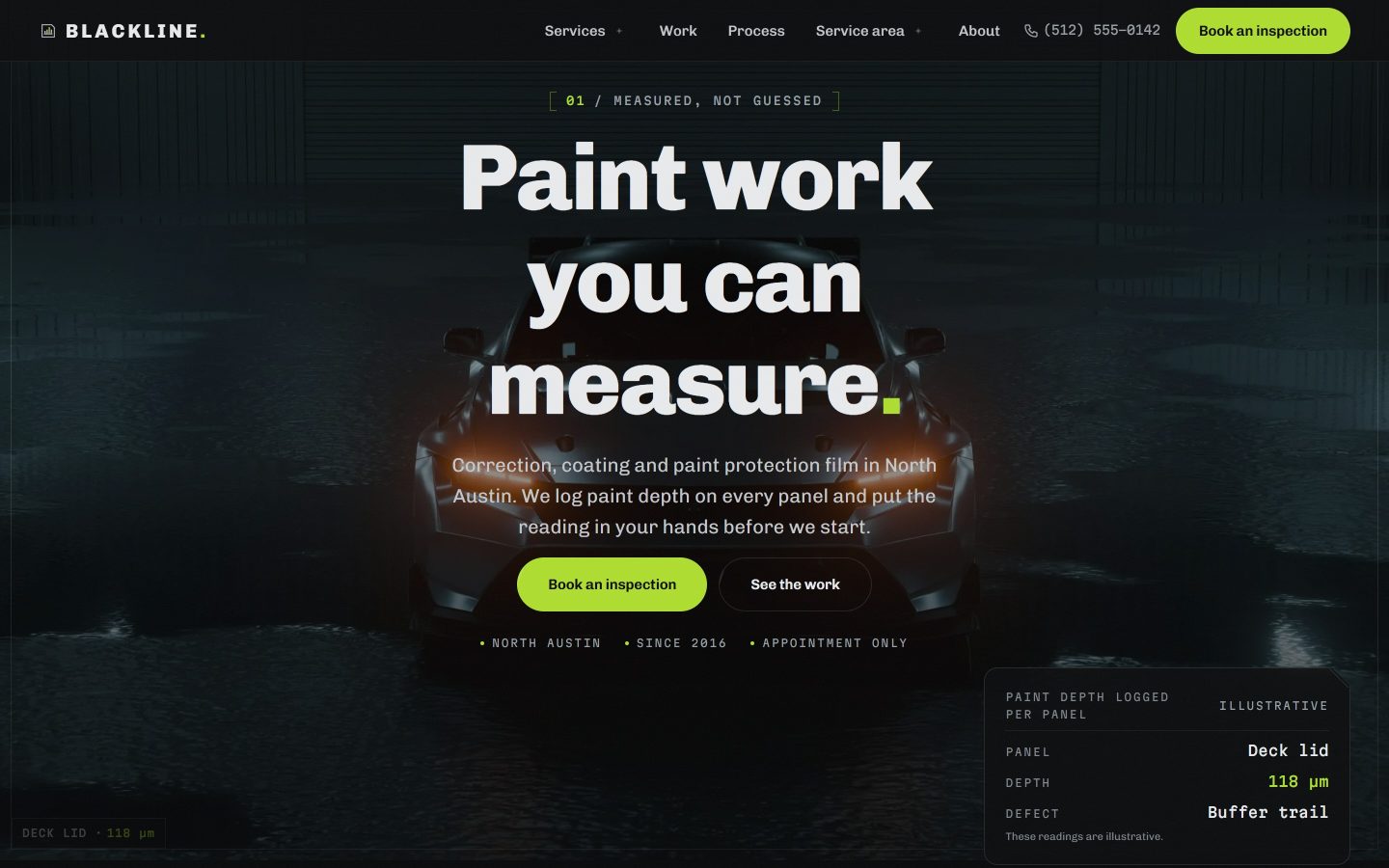 A detailing shop that sells measurements, not adjectives — home page