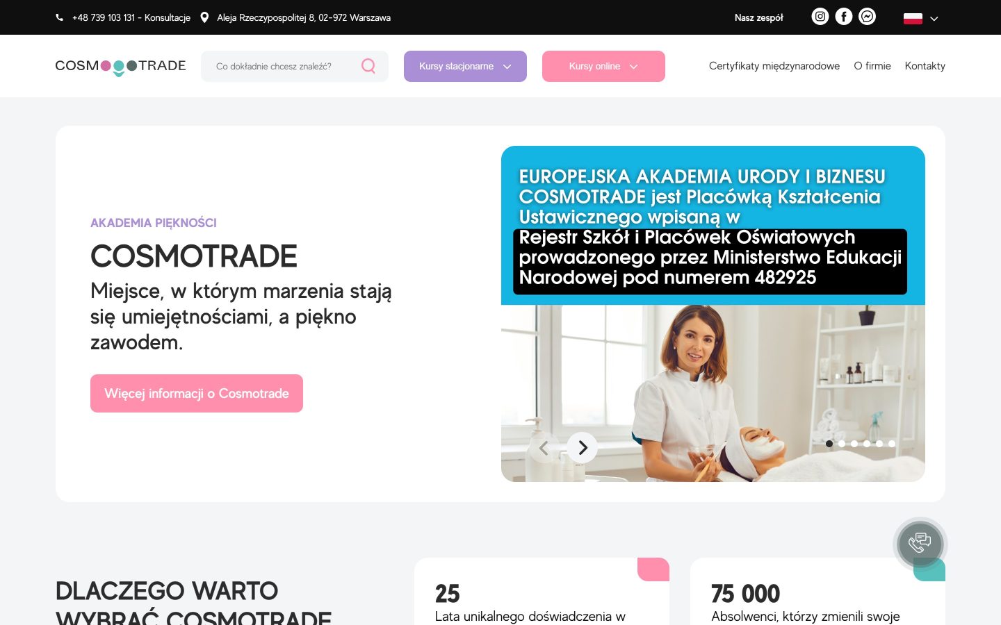 A course catalogue that has to work in three languages — home page