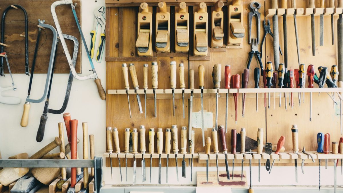 Hand tools in a rack
