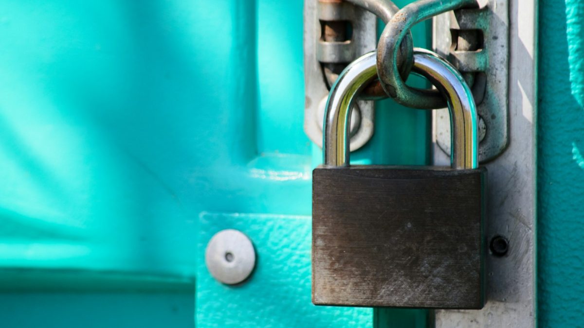 A padlock on a door