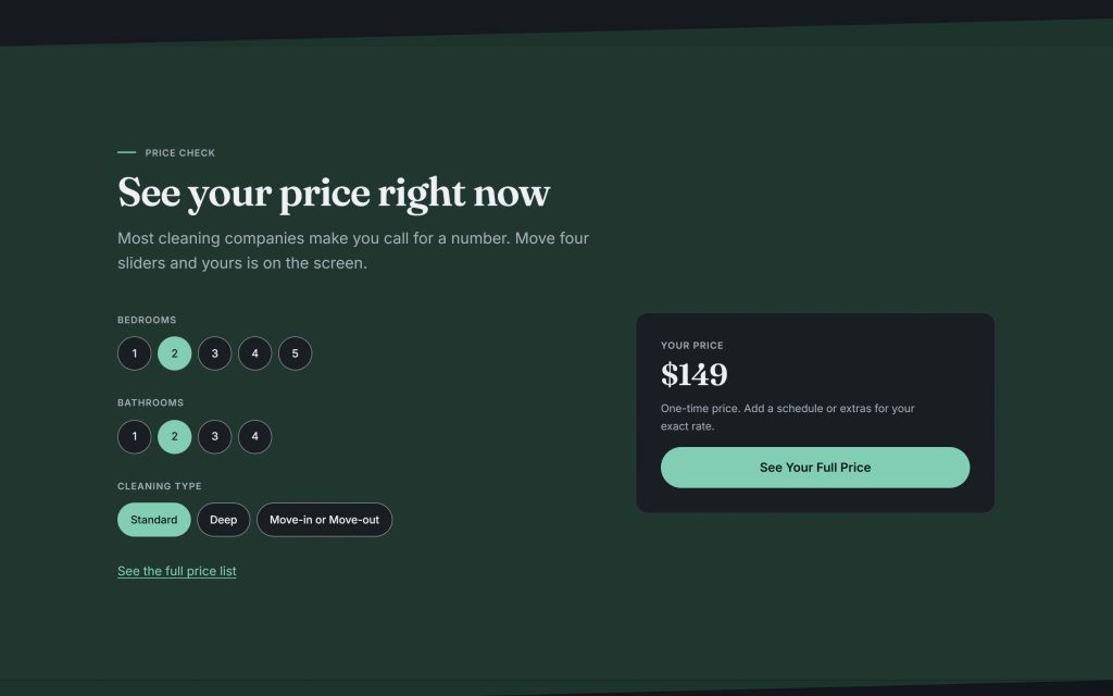 Three choices, one number — the price appears without a form submission