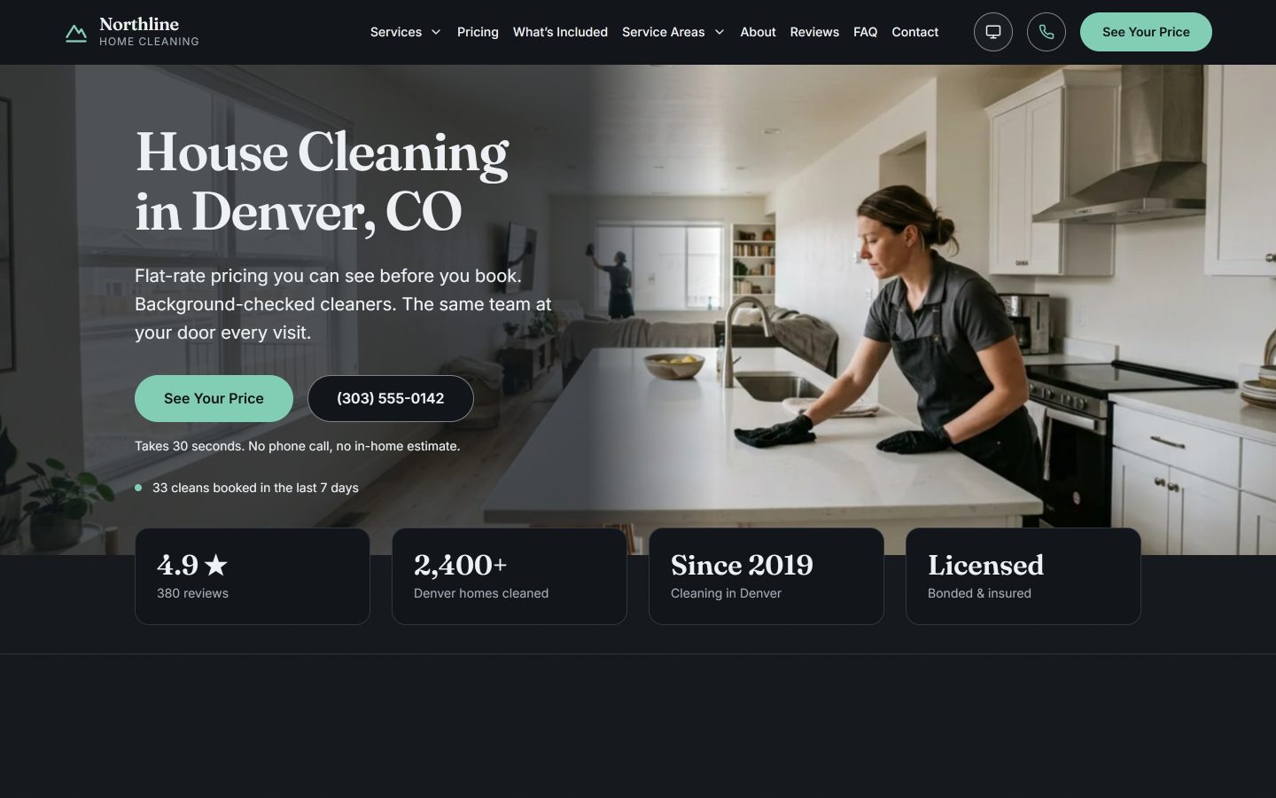 The price on the screen before the phone call — home page