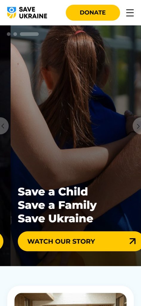 Mobile: the donate button stays within reach, the slider becomes a single stacked story